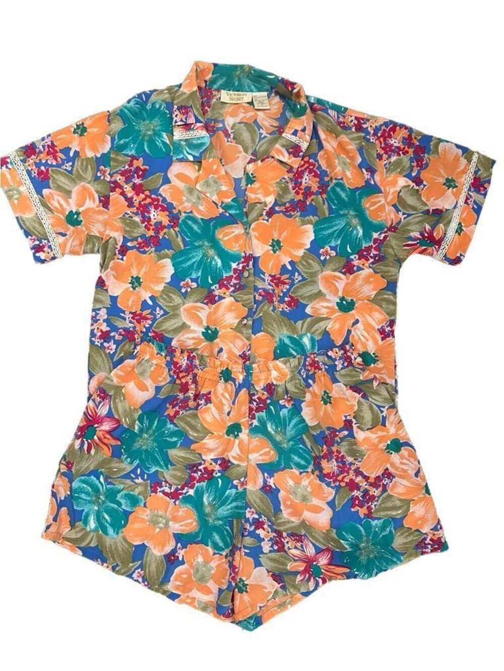 Vintage Victoria's Secret Floral Pajama Set - Soft Polyester, Size Medium